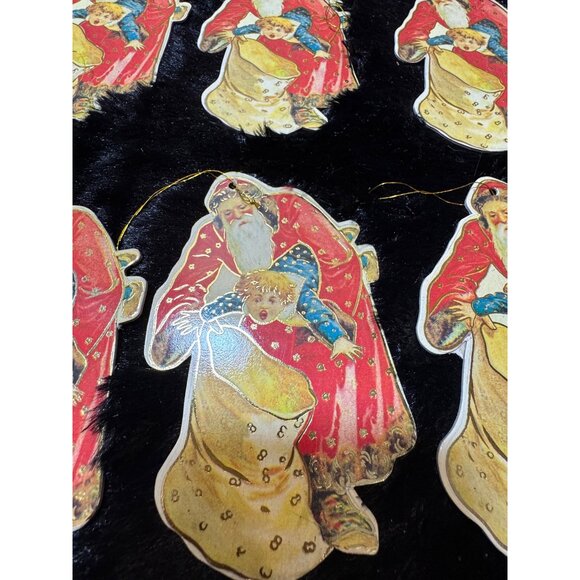 Vintage Santa Christmas Cardboard Ornaments Set Of 9 - Picture 2 of 8